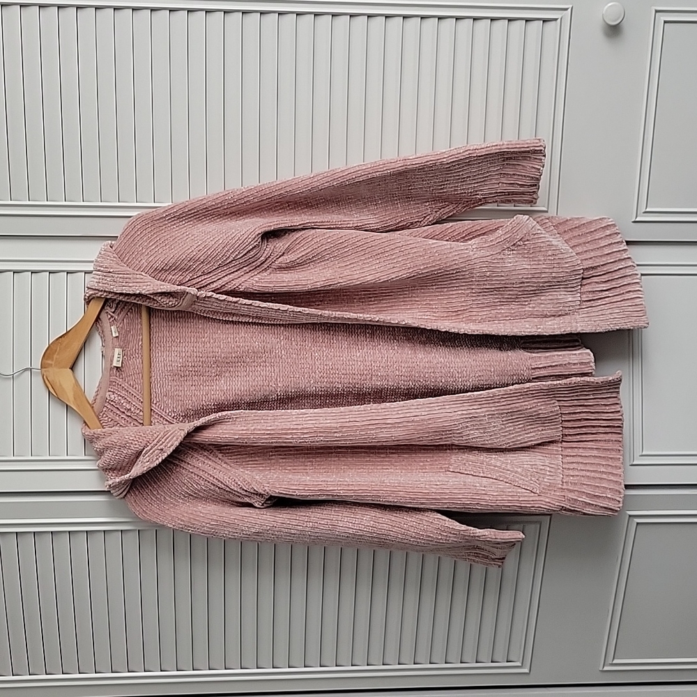 Gap S long pink cardigan with hood and pockets